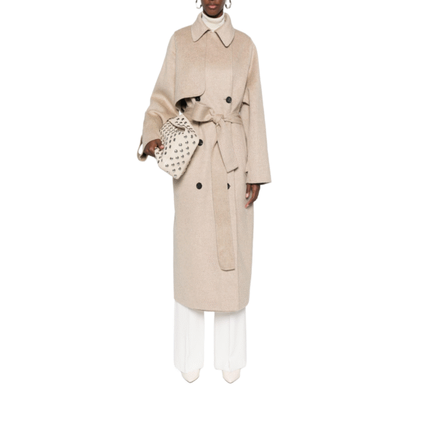 Custom Classic Timeless Beige Double Breasted Women’s Coat in Wool Cashmere Blend - Image 2