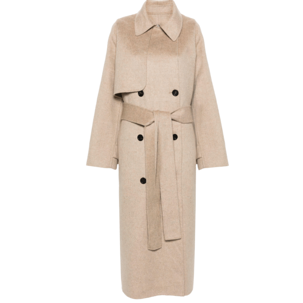 Custom Classic Timeless Beige Double Breasted Women’s Coat in Wool Cashmere Blend