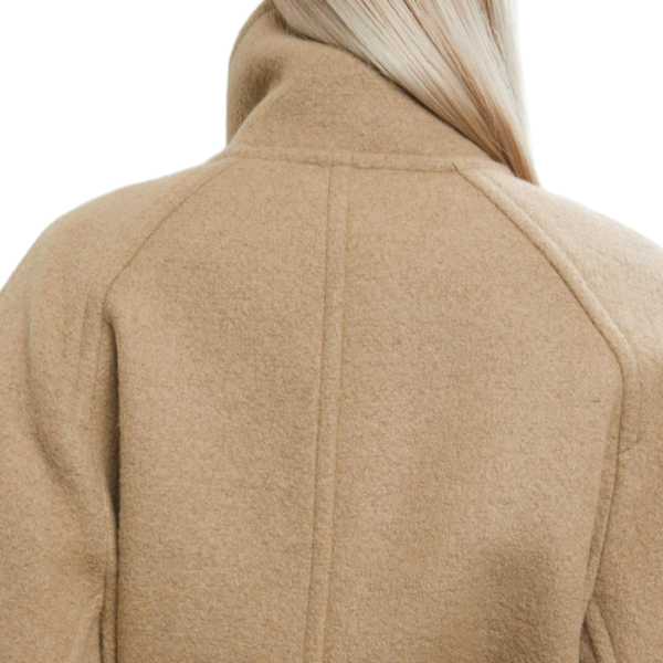 Custom Camel Belted High-neck Women’s Coat With Buttoned Cuffs in Wool Cashmere Blend - Image 4