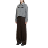 Custom Soft Gray Leather Accents Women’s Coat With Buttoned Cuffs in Wool Cashmere Blend - Image 3