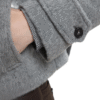 Custom Soft Gray Leather Accents Women’s Coat With Buttoned Cuffs in Wool Cashmere Blend - Image 4