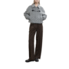 Custom Soft Gray Leather Accents Women’s Coat With Buttoned Cuffs in Wool Cashmere Blend - Image 6