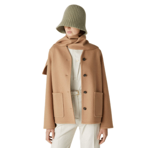 Custom Timeless Button Fastening Women’s Scarf Coat in Wool Cashmere Blend for Fall or Winter Wear