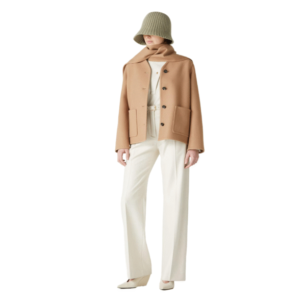 Custom Timeless Button Fastening Women’s Scarf Coat in Wool Cashmere Blend for Fall or Winter Wear - Image 3