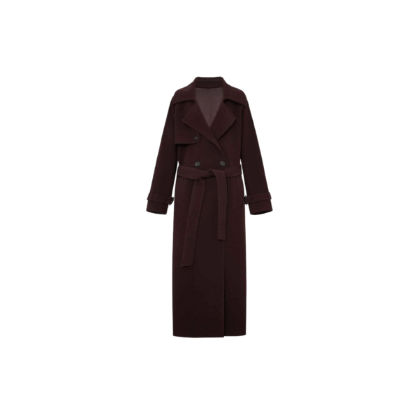 Custom Dark Brown Wide Lapels Self-tie Belted Women’s Coat in Wool Cashmere Blend for Fall or Winter Wear
