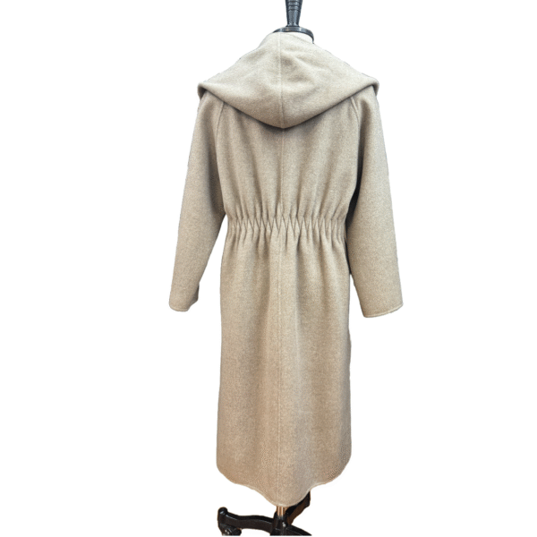 Custom camel hooded wide lapels flattering silhouette belted wool wrap coat for Fall/Winter - Image 3