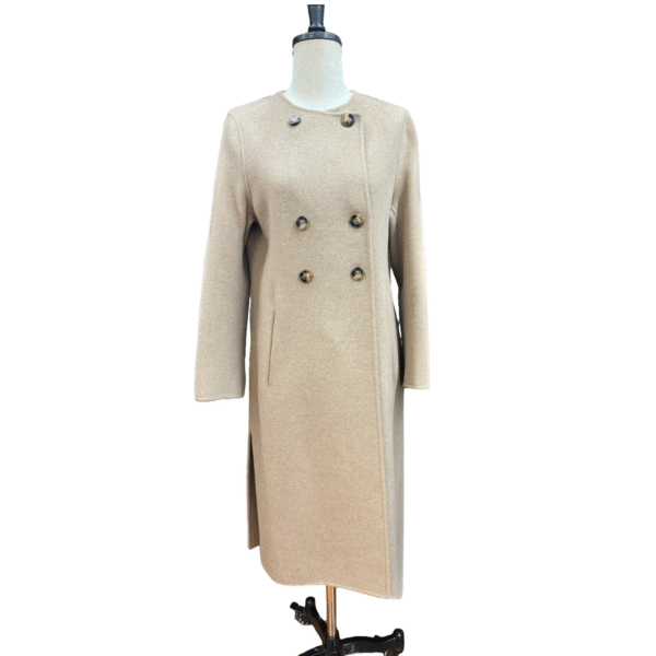 Custom beige double-breasted Straight Silhouette Side Slit/Vent wool coat for Fall/Winter
