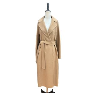 Custom camel Belted Flattering Silhouette single back vent wool coat for Fall/Winter
