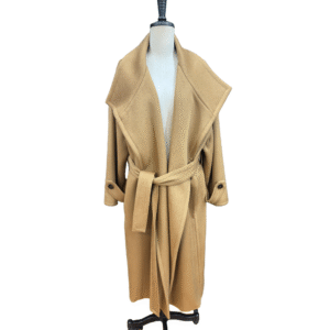 Custom Beige Full length Scarf coat in wool blend for Fall/Winter