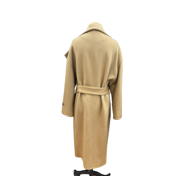 Custom Beige Full length Scarf coat in wool blend for Fall/Winter - Image 2