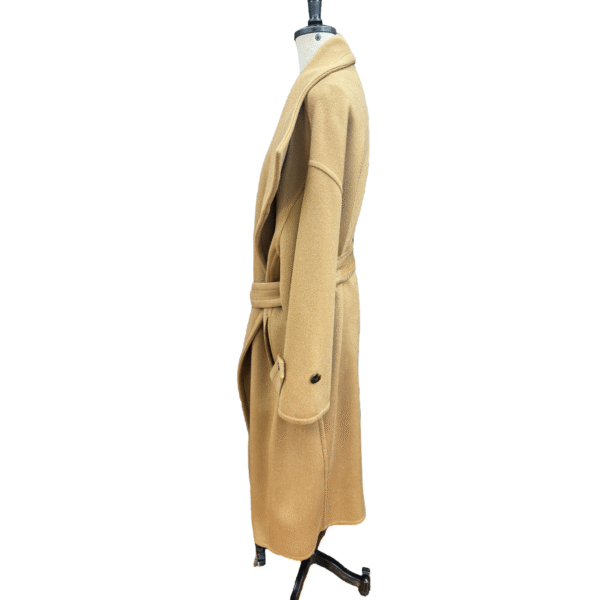 Custom Beige Full length Scarf coat in wool blend for Fall/Winter - Image 3