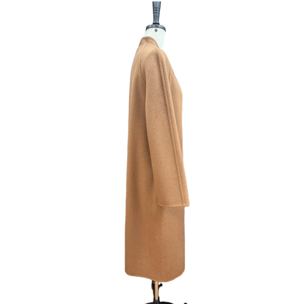 Custom Camel Double-breasted Stand Collar coat in wool blend for Fall/Winter - Image 2