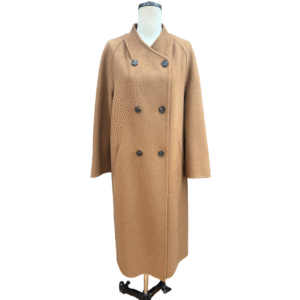 Custom Camel Double-breasted Stand Collar coat in wool blend for Fall/Winter