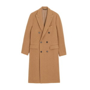 Custom Fall/Winter Camel-colored Peak Lapels Double-breasted Tweed Trench Coat For Men With Flap Pockets