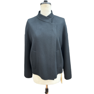 Custom Fall/Winter Classic Notch Lapels Zippered Black Tweed Coat Women’s With Front Vertical Pockets