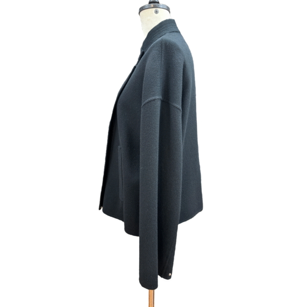 Custom Fall/Winter Classic Notch Lapels Zippered Black Tweed Coat Women’s With Front Vertical Pockets - Image 5
