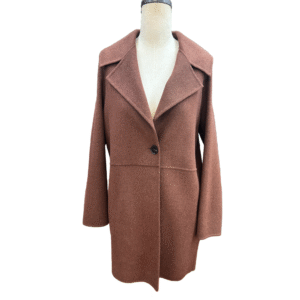 Custom Classic Single-Button Rust Tweed Coat Matching Dress With Wide Lapels For Fall/Winter