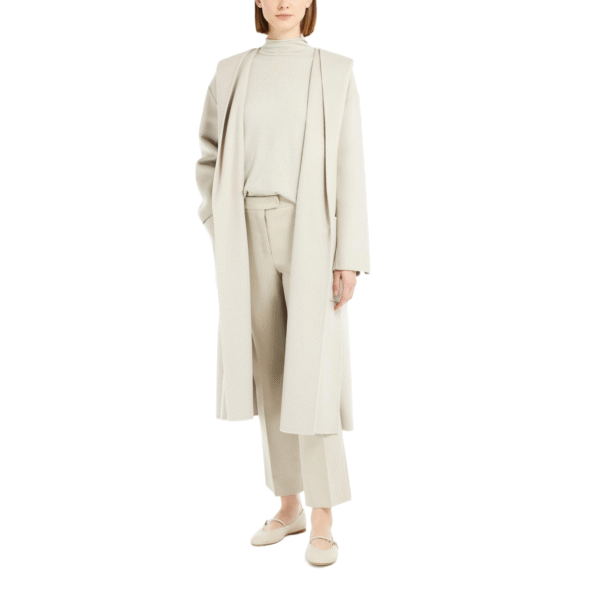 Minimalist Elegant Monochromatic Long Belted Tweed Hooded Wool Double-Face Wool Trench Coat For Fall/Winter - Image 2