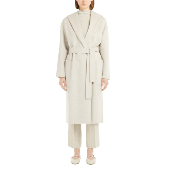 Minimalist Elegant Monochromatic Long Belted Tweed Hooded Wool Double-Face Wool Trench Coat For Fall/Winter - Image 3