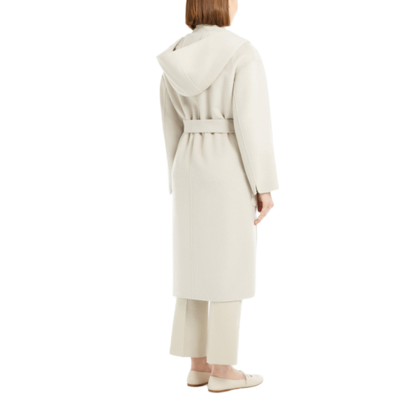 Minimalist Elegant Monochromatic Long Belted Tweed Hooded Wool Double-Face Wool Trench Coat For Fall/Winter - Image 4