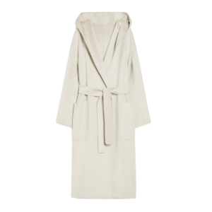 Minimalist Elegant Monochromatic Long Belted Tweed Hooded Wool Double-Face Wool Trench Coat For Fall/Winter