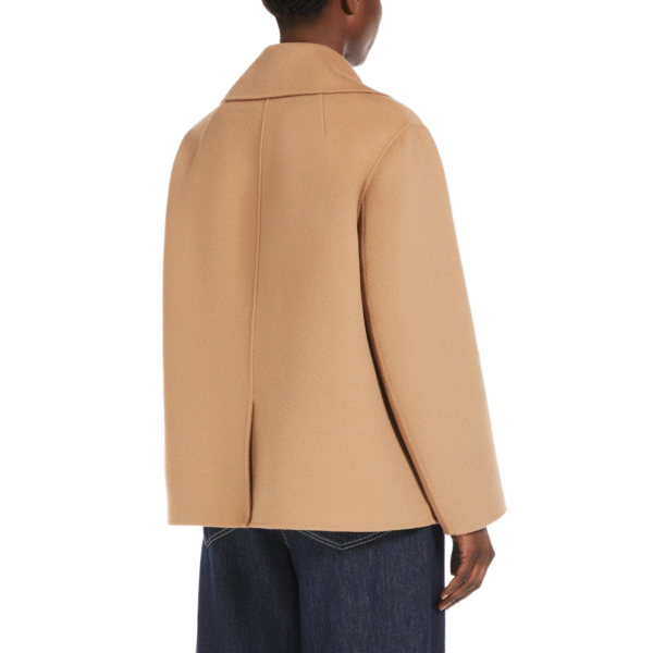 Timeless Camel-colored Double-breasted Tweed Double-Face Wool Trench Jacket With Gold Buttons For Fall/Winter - Image 2