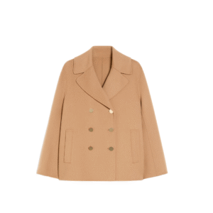 Timeless Camel-colored Double-breasted Tweed Double-Face Wool Trench Jacket With Gold Buttons For Fall/Winter