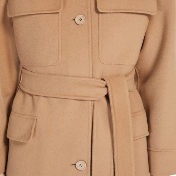 Camel Long Tailored Relaxed Silhouette Tweed Double-Face Wool Trench Coat With Shirt-style Collar - Image 5