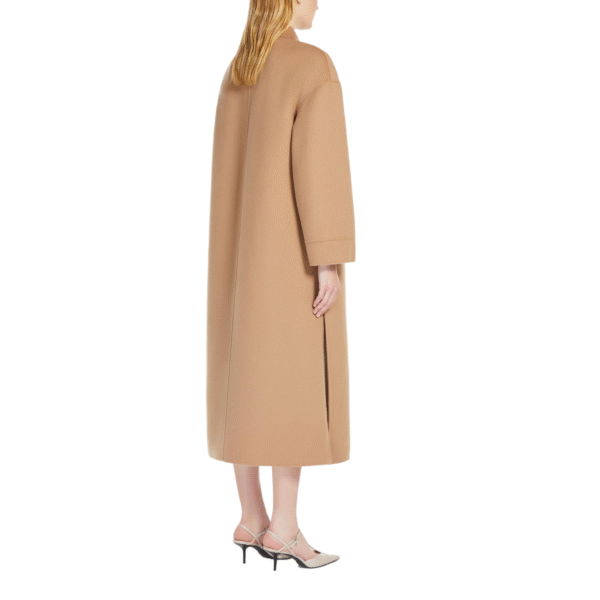 Camel Long Tailored Relaxed Silhouette Tweed Double-Face Wool Trench Coat With Shirt-style Collar - Image 6