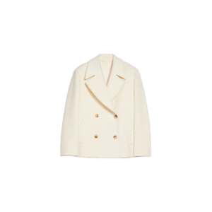 Gold button Fastening Structured Classic Silhouette Tweed Double-Face Wool Ivory Wool Coat With Wide Lapels