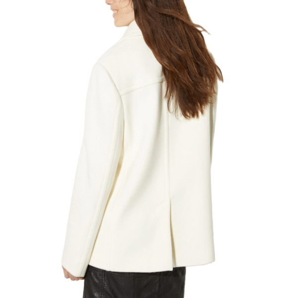 Gold button Fastening Structured Classic Silhouette Tweed Double-Face Wool Ivory Wool Coat With Wide Lapels - Image 3
