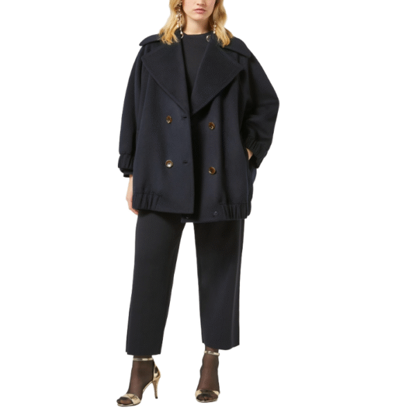 Fall/Winter Double-breasted Closure Relaxed Fit Tweed Double-Face Wool Trench Jacket With Elasticated Cuffs - Image 3