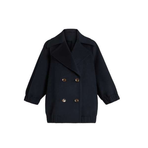 Fall/Winter Double-breasted Closure Relaxed Fit Tweed Double-Face Wool Trench Jacket With Elasticated Cuffs