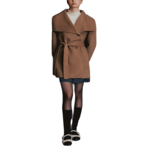 Single-breasted Button Closure Tailored Silhouette Elegant Design Luxurious Belted Tweed Double-Face Wool Jacket