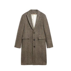 Fall/Winter Single-breasted Button Closure H-shape Tweed Double-Face Herringbone Wool Coat With Flap Pockets