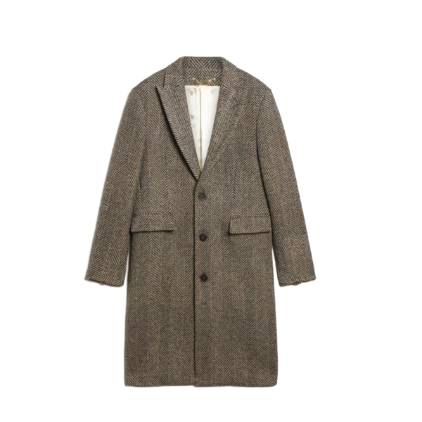 Fall/Winter Single-breasted Button Closure H-shape Tweed Double-Face Herringbone Wool Coat With Flap Pockets