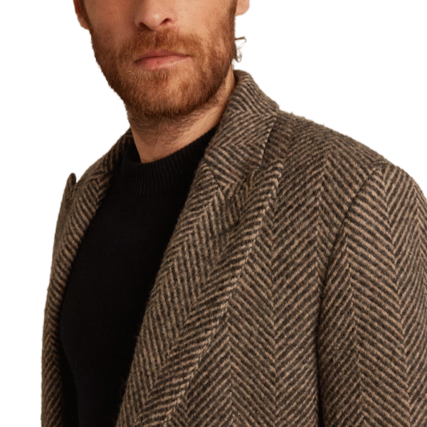 Fall/Winter Single-breasted Button Closure H-shape Tweed Double-Face Herringbone Wool Coat With Flap Pockets - Image 5