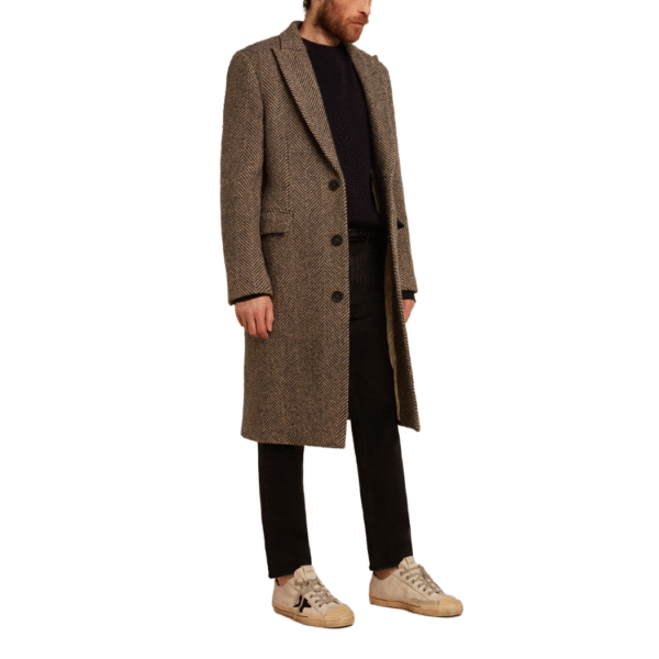 Fall/Winter Single-breasted Button Closure H-shape Tweed Double-Face Herringbone Wool Coat With Flap Pockets - Image 8