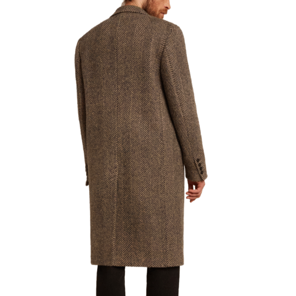 Fall/Winter Single-breasted Button Closure H-shape Tweed Double-Face Herringbone Wool Coat With Flap Pockets - Image 9