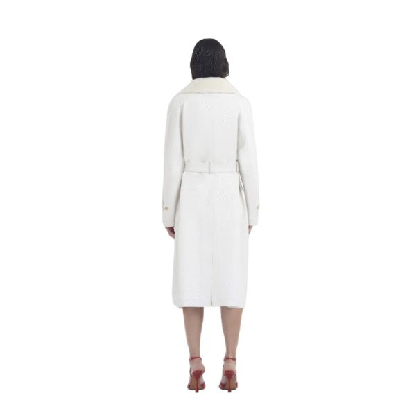 Custom Mid-length Cream White Light Luxury Fur Collar Button-fastening Cuffs Double-Face Wool Cashmere Coat - Image 2