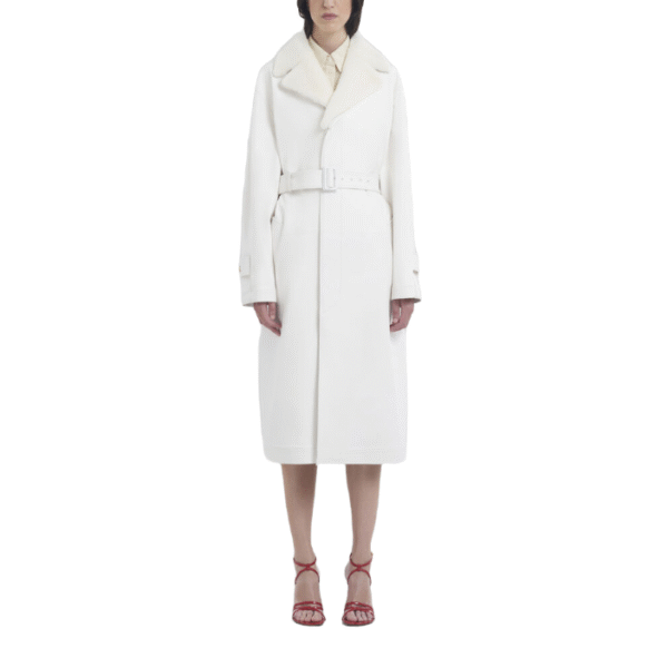 Custom Mid-length Cream White Light Luxury Fur Collar Button-fastening Cuffs Double-Face Wool Cashmere Coat - Image 3