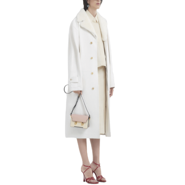 Custom Mid-length Cream White Light Luxury Fur Collar Button-fastening Cuffs Double-Face Wool Cashmere Coat - Image 5