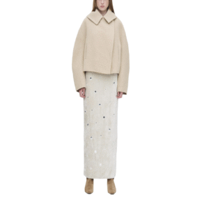 Oversized Wool-Blend Coat for Women – Beige Cropped Jacket with Square Collar Double-Face Wool Cashmere