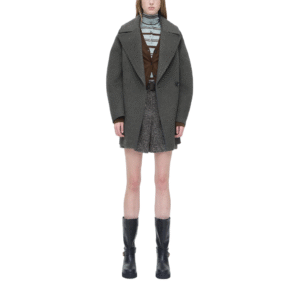 Fall/Winter Oversized Wool-Blend Coat for Women – Gray Cropped Jacket with Notched Lapels Double-Face Wool Cashmere