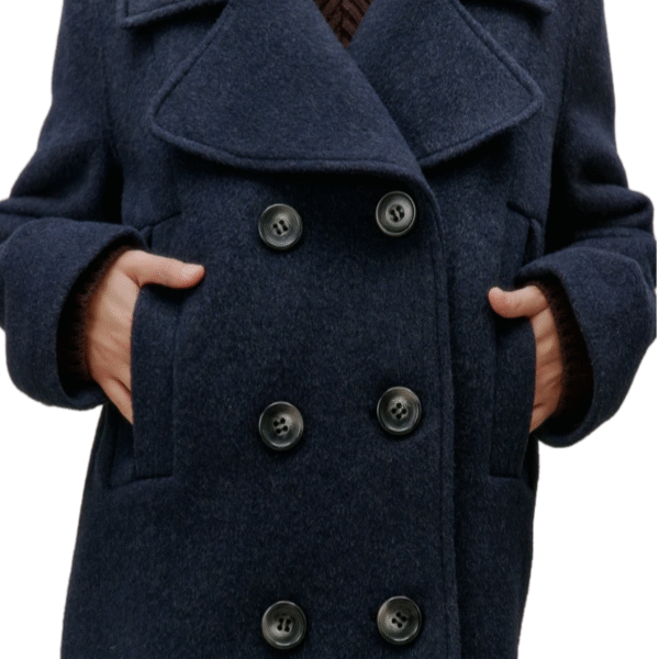 Custom Women’s Navy Wool-Cashmere Double-Breasted Coat – Timeless Fall/Winter Outerwear Double-Face Wool Overcoat - Image 2