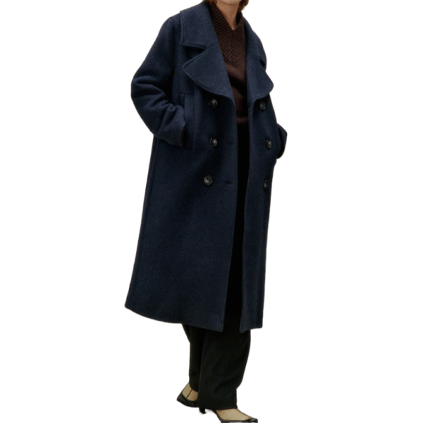 Custom Women’s Navy Wool-Cashmere Double-Breasted Coat – Timeless Fall/Winter Outerwear Double-Face Wool Overcoat - Image 5
