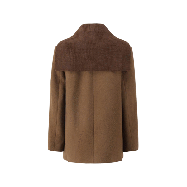 Spring Autumn Custom Single-sided Wool Androgynous Style Stylish Brown Double-Breasted Wool Cashmere Coat with Knit Collar - Image 2