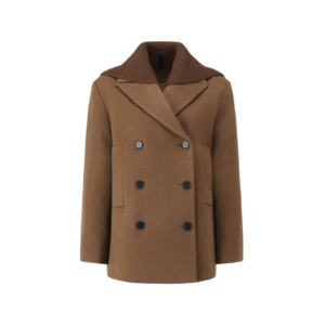 Spring Autumn Custom Single-sided Wool Androgynous Style Stylish Brown Double-Breasted Wool Cashmere Coat with Knit Collar