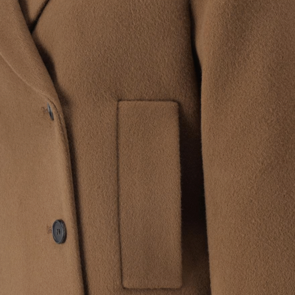 Spring Autumn Custom Single-sided Wool Androgynous Style Stylish Brown Double-Breasted Wool Cashmere Coat with Knit Collar - Image 4