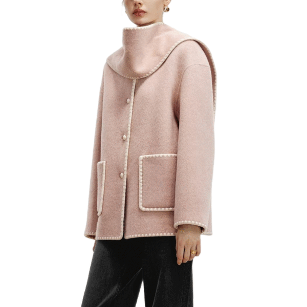 Custom Single-Sided Wool Stylish Pink Single-Breasted Scarf Coat for Spring Autumn, Coats for Formal Dresses - Image 2